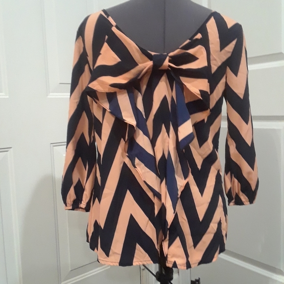 Moa Moa Tops - Moa Moa Blue & Peach‎ Chevron Bow Flowy Top